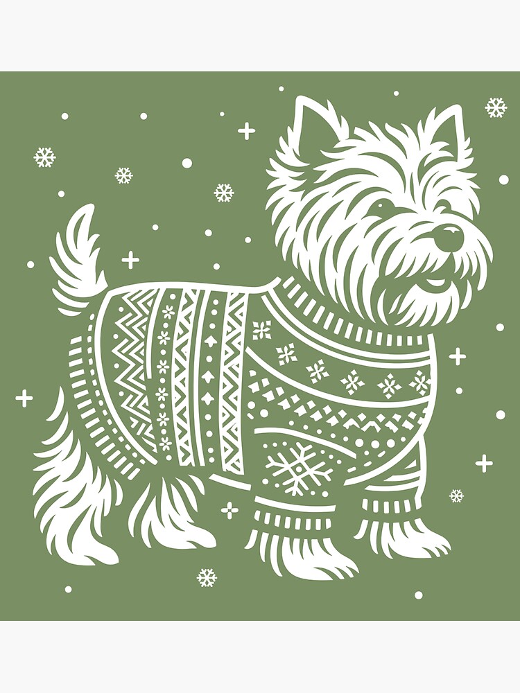 Thumbnail 3 of 3, Sticker, Christmas Westie, West Highland Terrier Dog Wearing a Winter Sweater Greem designed and sold by hidden-design.