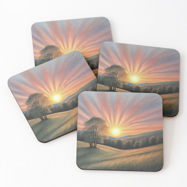Item preview, Chalk pastel drawing of sunrise over a hill designed and sold by ailia-hikaru.