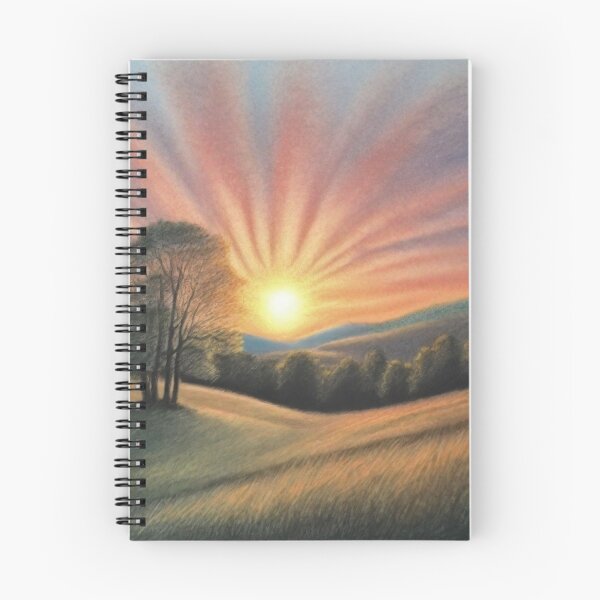 Item preview, Chalk pastel drawing of sunrise over a hill designed and sold by ailia-hikaru.