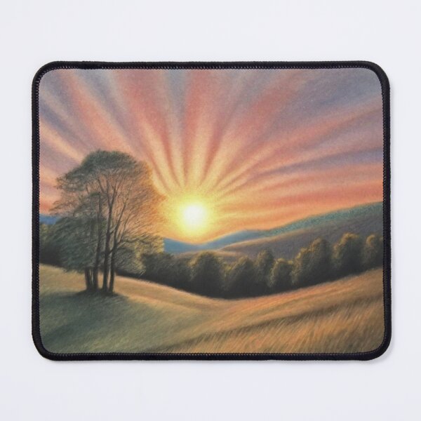 Item preview, Chalk pastel drawing of sunrise over a hill designed and sold by ailia-hikaru.