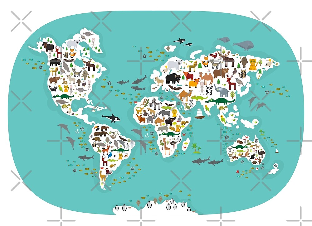 « Carte du monde des animaux de dessin animé pour les enfants et les ...