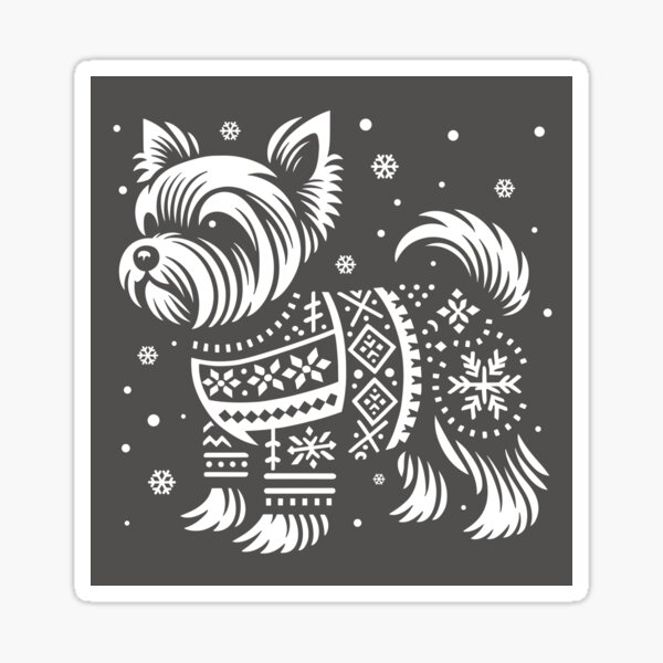 Christmas Yorkshire Terrier Dog Wearing an Ugly Sweater Grey Sticker