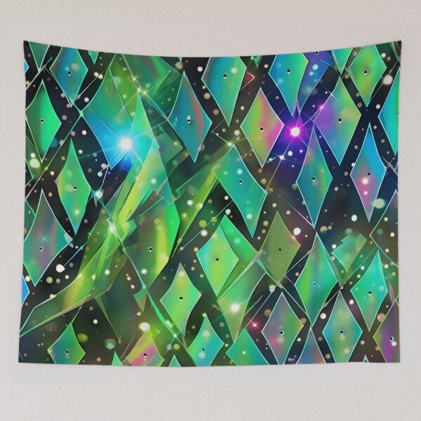 Item preview, Pattern of colorful, fluorescent, bioluminescent diamonds designed and sold by AI-Only Creations.