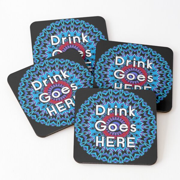 Item preview, Blue Fractal Mandala Coaster - Drink Goes HERE message designed and sold by Warren Paul Harris.