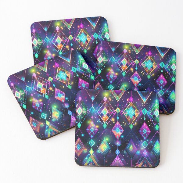 Item preview, Pattern of colorful, fluorescent, bioluminescent diamonds designed and sold by AI-Only Creations.