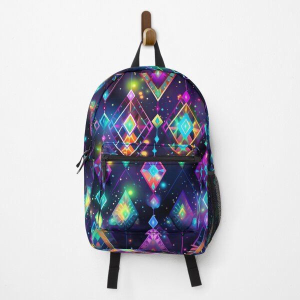Item preview, Pattern of colorful, fluorescent, bioluminescent diamonds designed and sold by AI-Only Creations.