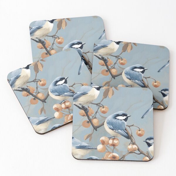 Item preview, Charming Blue Tit Birds on Peach Branches Pattern designed and sold by inkArtistryfine.