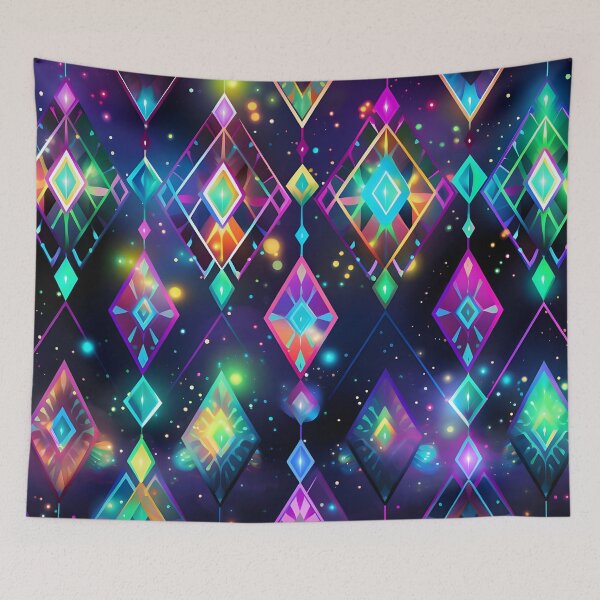 Item preview, Pattern of colorful, fluorescent, bioluminescent diamonds designed and sold by AI-Only Creations.