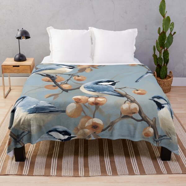 Item preview, Charming Blue Tit Birds on Peach Branches Pattern designed and sold by inkArtistryfine.