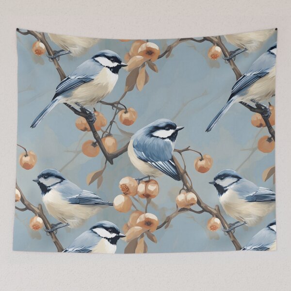 Item preview, Charming Blue Tit Birds on Peach Branches Pattern designed and sold by inkArtistryfine.