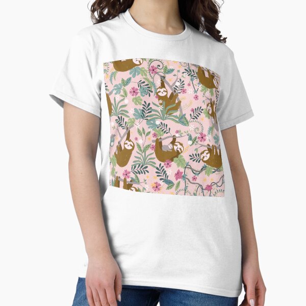 Item preview, Jungle Sloths Floral Pink designed and sold by simiswimstudio.
