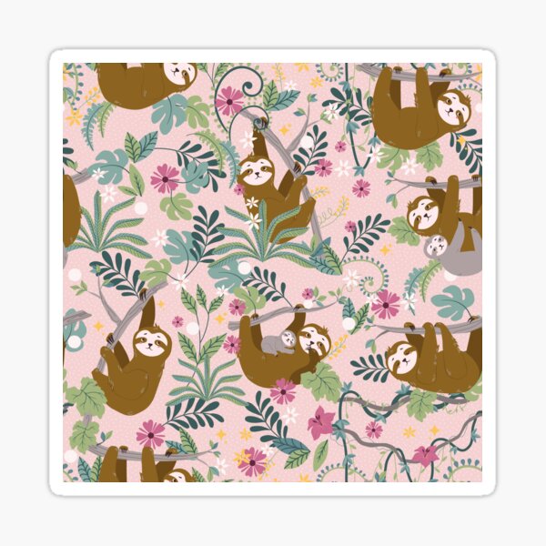Item preview, Jungle Sloths Floral Pink designed and sold by simiswimstudio.