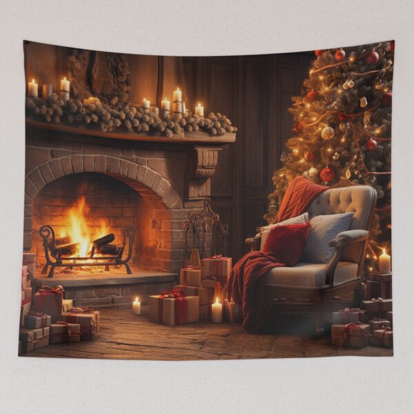 Item preview, Waiting for Christmas | A big Christmas tree in a cozy room with a fireplace. designed and sold by Cris888.