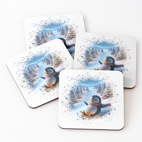 Item preview, Festive Penguin sledding on a snow-covered hill designed and sold by Truck Stop One.