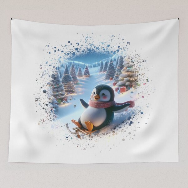 Item preview, Festive Penguin sledding on a snow-covered hill designed and sold by Truck Stop One.