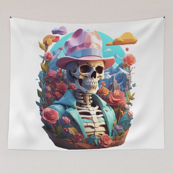 Item preview, Skull in flowers on head watercolor designed and sold by wplamkung.