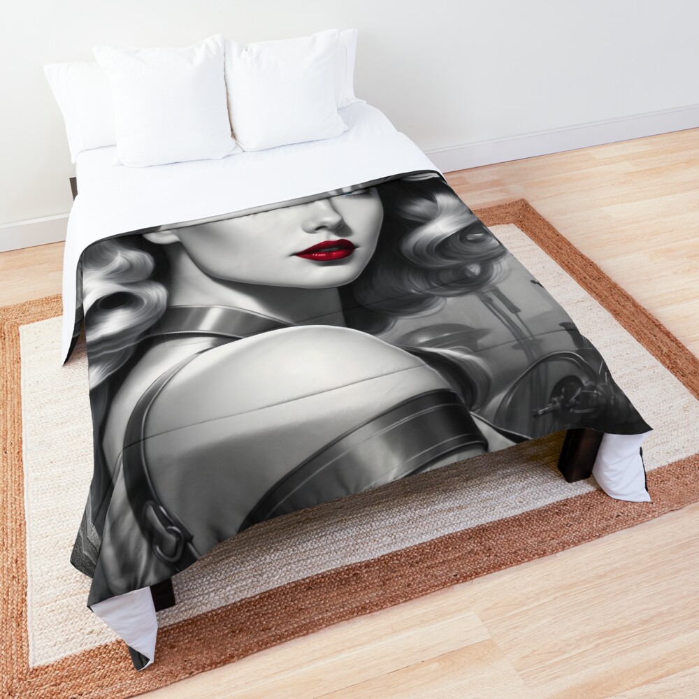The Valves Need Adjusting Film Noir Alluring Portrait Illustration AI Concept Art by Xzendor7 Decorative Comforter Art Print