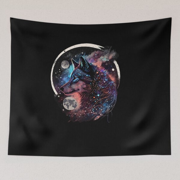 Item preview, Mystical wolf in the cosmos of magical worlds designed and sold by EternalDelight1.