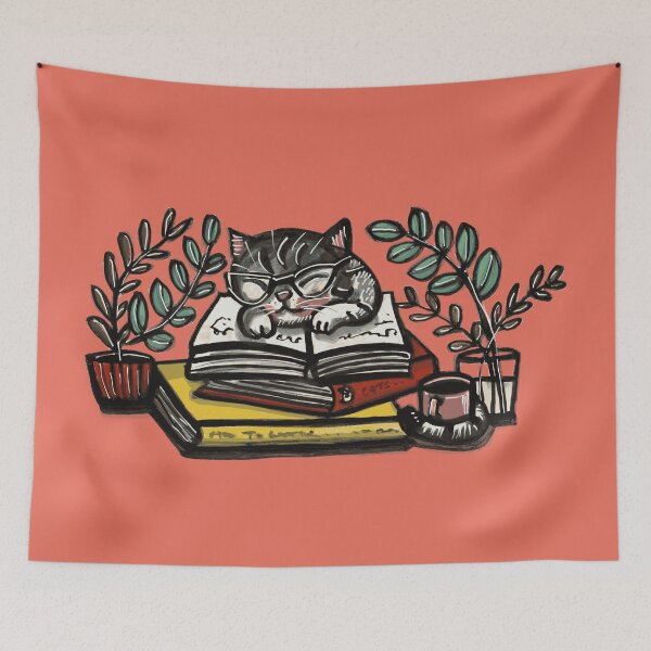 Item preview, A sleeping cat on books designed and sold by margothuang.