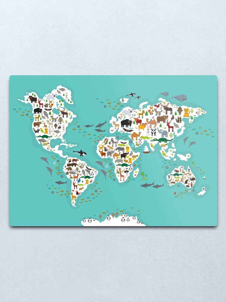 cartoon animal world map for children and kids animals