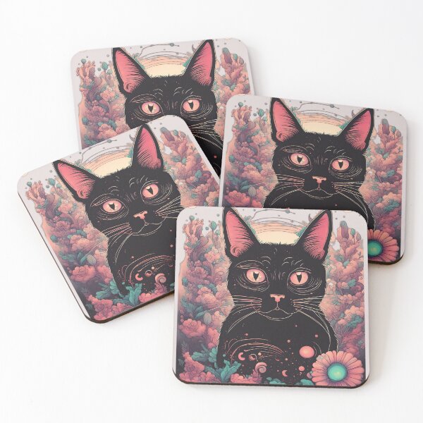 Item preview, Tired Black Cat floral designed and sold by Catophile.