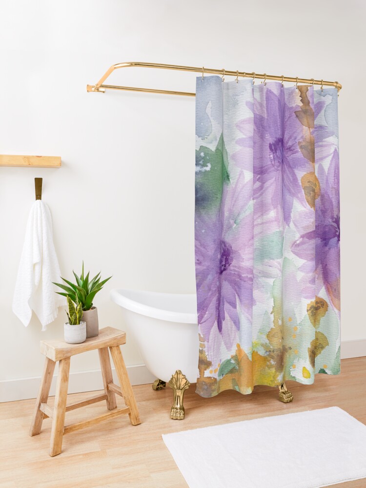 Thumbnail 3 of 5, Shower Curtain, Noldes garden - Purple Dahlia  designed and sold by BirgitteB.