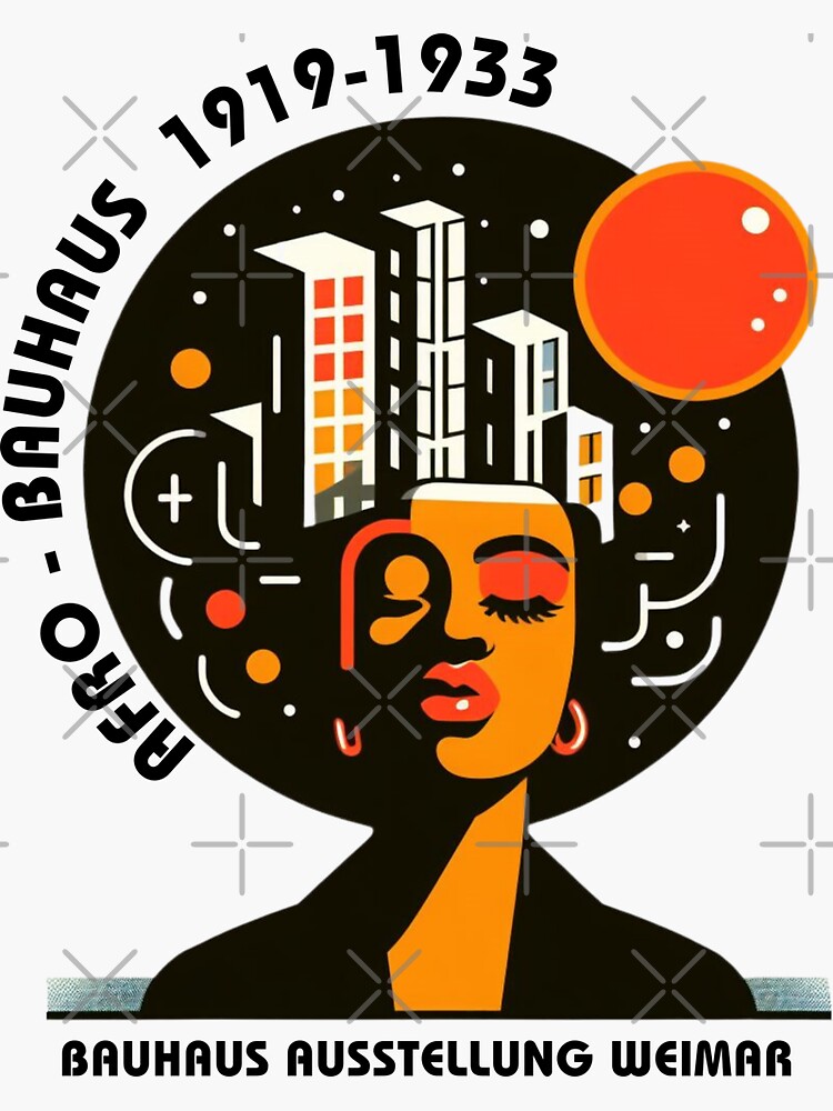 Aperçu 3 sur 3. Sticker avec l'œuvre Femme afro style bauhaus - Femme afro-américaine créée et vendue par Alkymias.