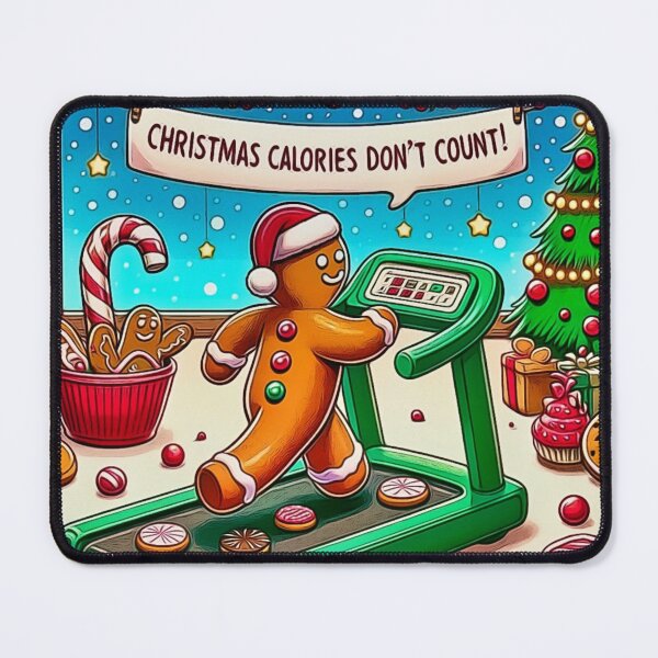 Item preview, Christmas Calories Don't Count - Gingerbread Man on Treadmill designed and sold by gleefulme.