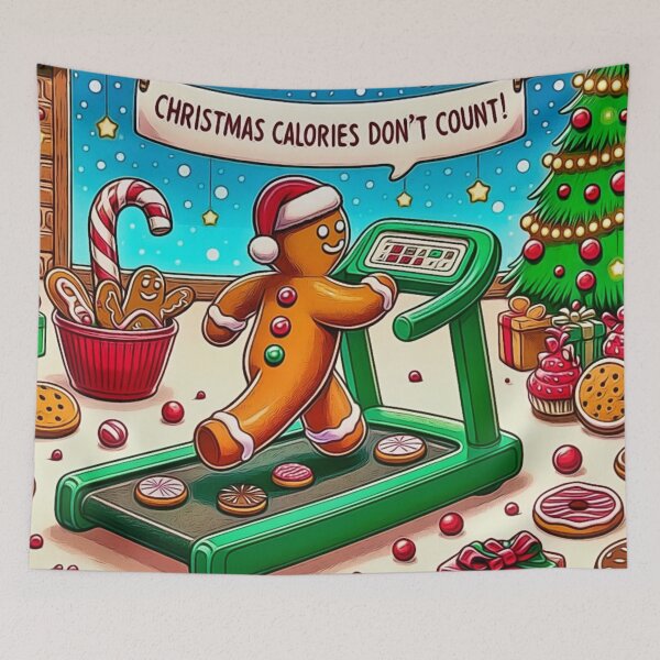Item preview, Christmas Calories Don't Count - Gingerbread Man on Treadmill designed and sold by gleefulme.