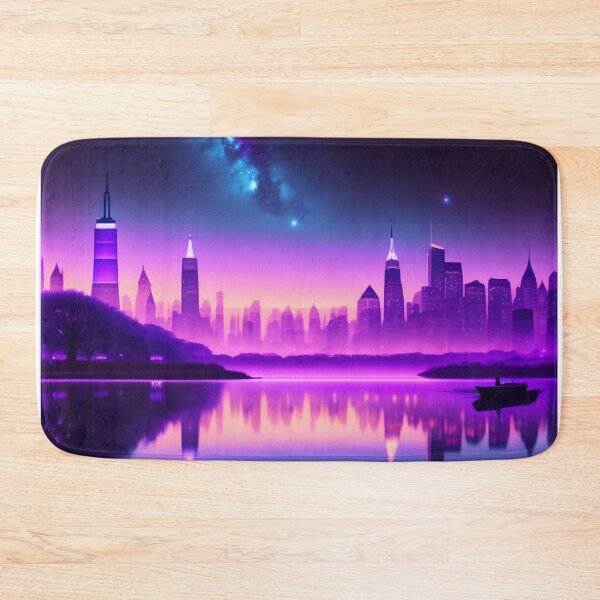 Item preview, Purple Serenity: Enchanting Nocturnal Cityscape by the Lake designed and sold by WhimsyRealm.