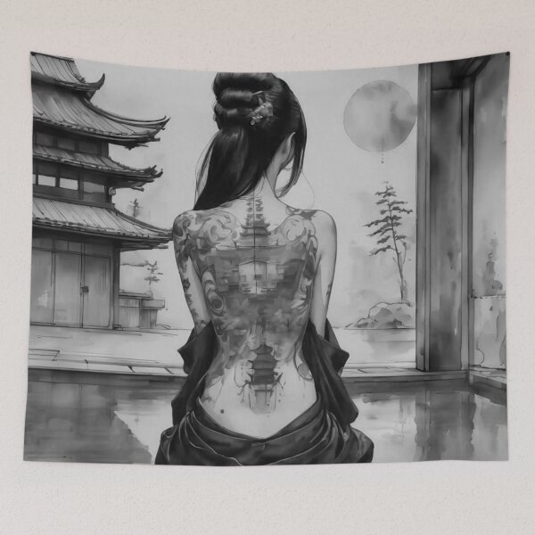 Item preview, Black And White Tattoo Inked Japanese Geisha Woman  designed and sold by Bunmigraphics .