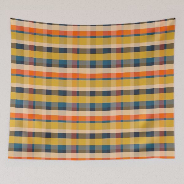 Item preview, Patrón de cuadros moderno retro mostaza amarillo azul naranja designed and sold by kierkegaard.