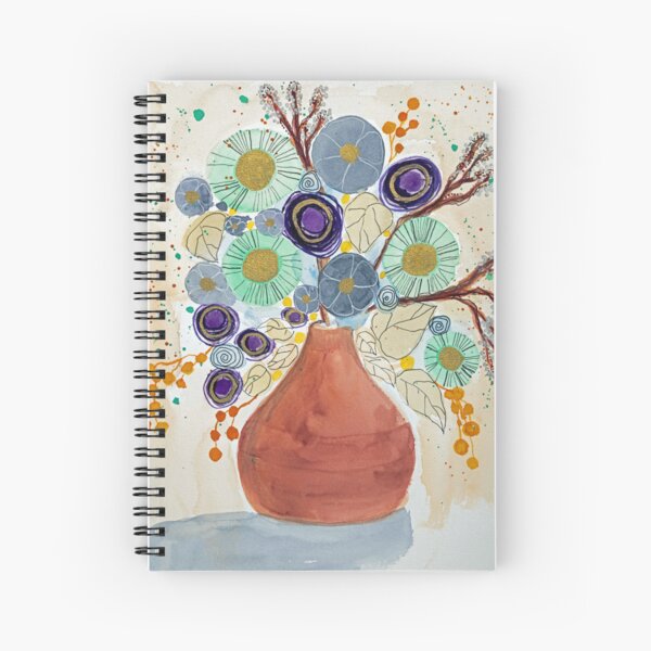 Brown vase with fantasy flowers Spiral Notebook