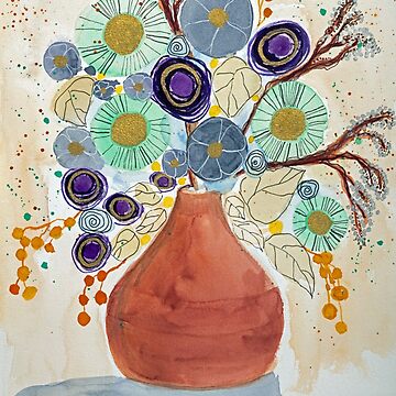 Artwork thumbnail, Brown vase with fantasy flowers by Birgitte Bjorholm