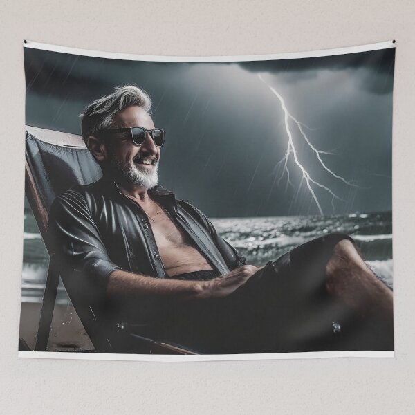 Item preview, Old crazy man on the beach during storm designed and sold by polemon.