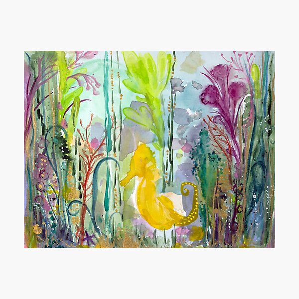 yellow seahorse in colourful sea Photographic Print