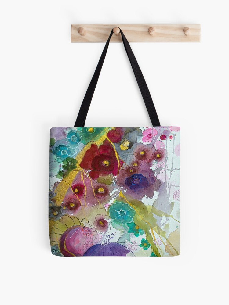 Thumbnail 1 of 2, Tote Bag, Abstract with deep red flower designed and sold by BirgitteB.