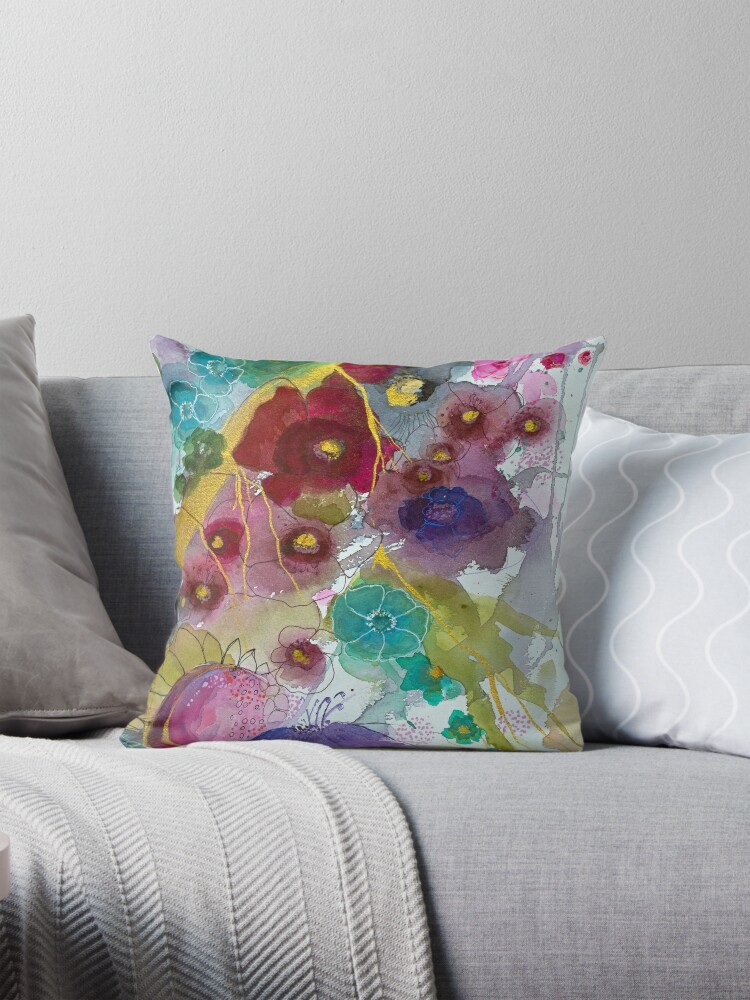 Thumbnail 1 of 4, Pillow, Abstract with deep red flower designed and sold by BirgitteB.