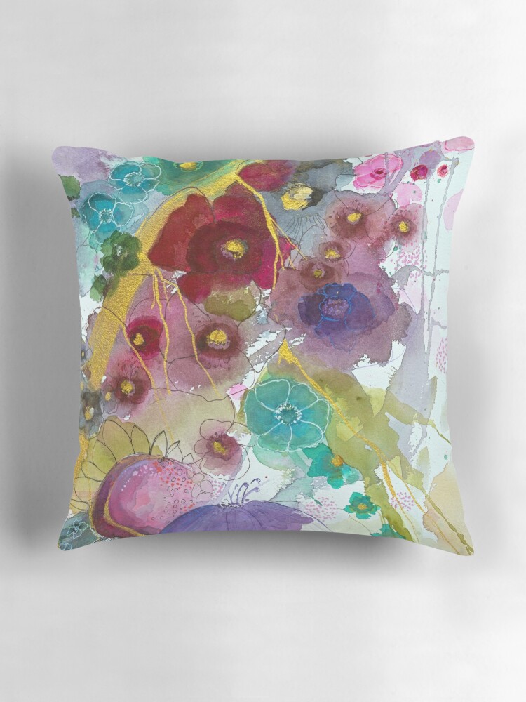 Thumbnail 3 of 4, Pillow, Abstract with deep red flower designed and sold by BirgitteB.