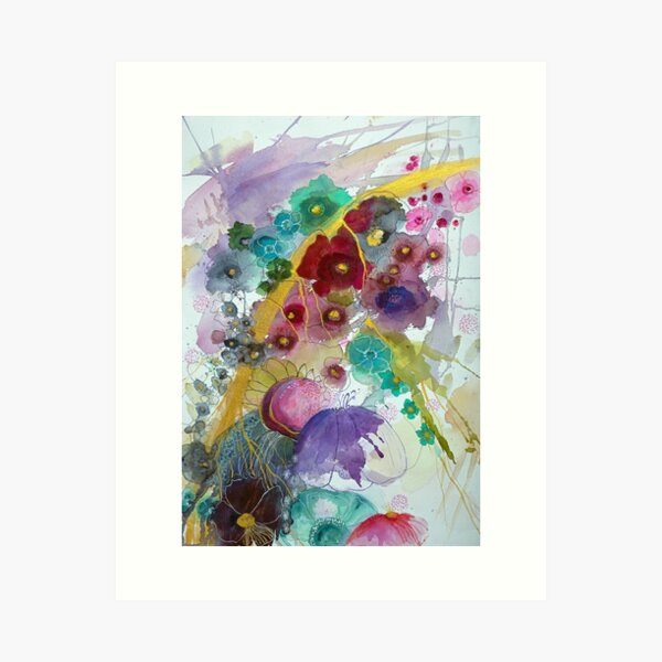 Abstract with deep red flower Art Print
