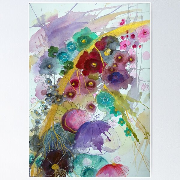 Abstract with deep red flower Poster