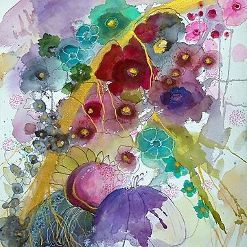 Artwork thumbnail, Abstract with deep red flower by Birgitte Bjorholm