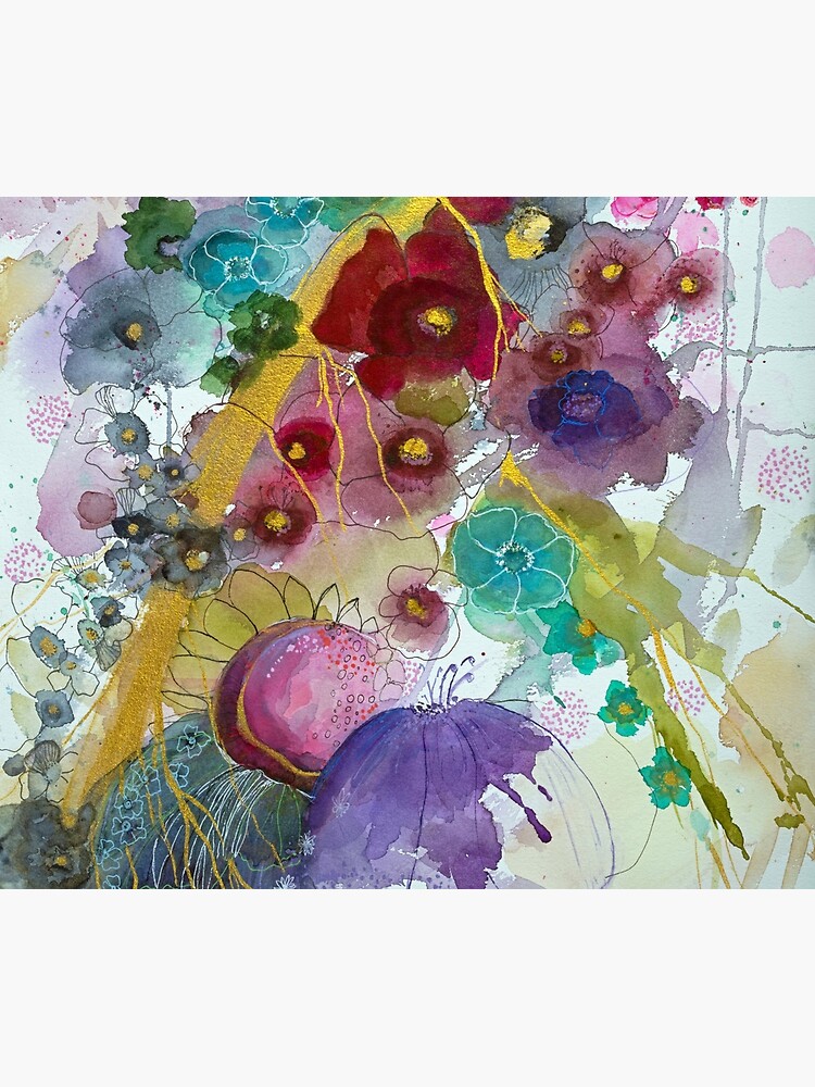 Thumbnail 5 of 5, Shower Curtain, Abstract with deep red flower  designed and sold by BirgitteB.
