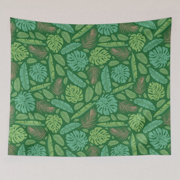 Item preview, Tropical leaves mix on green background designed and sold by Pinata.