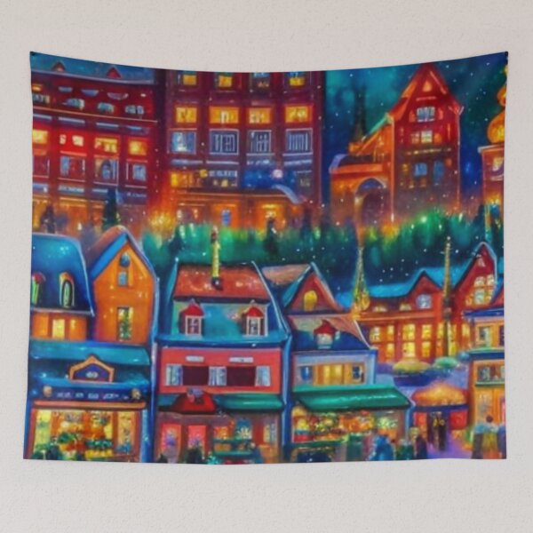 Item preview, Christmas Town - Christmas Village - Miniature Houses Pattern - Red and Green  - Joyeux Noel designed and sold by MyArt23.