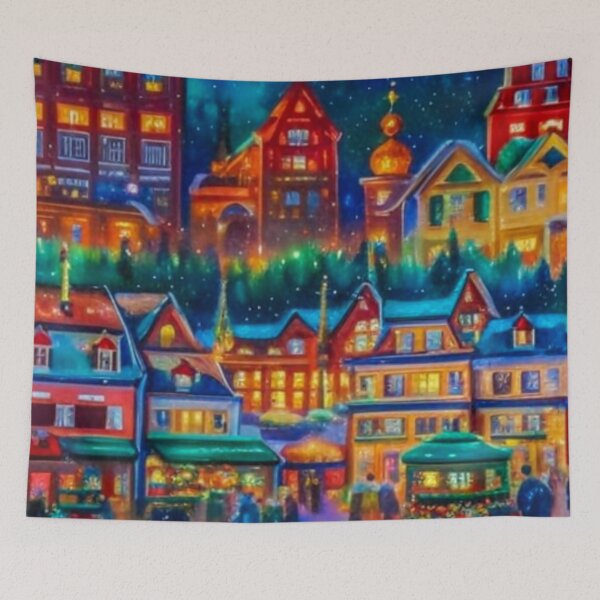 Item preview, Christmas Town - Christmas Village - Miniature Houses Pattern - Red and Green  - Joyeux Noel designed and sold by MyArt23.