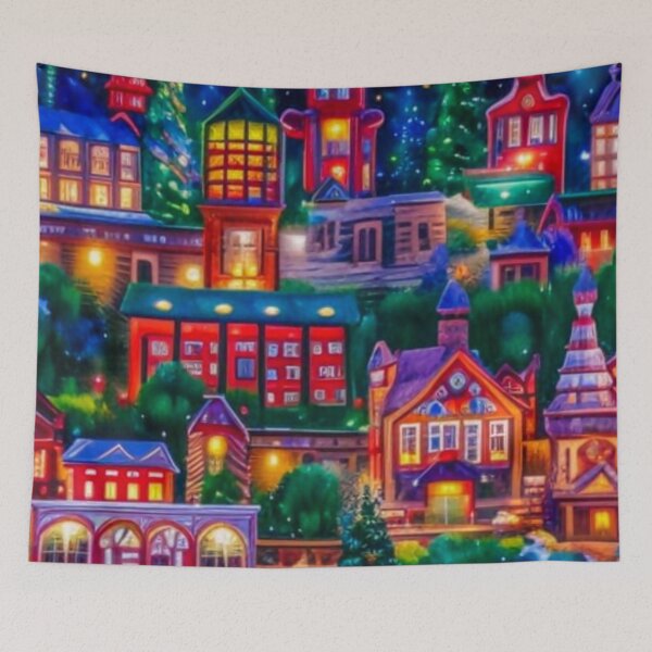 Item preview, Christmas Town - Christmas Village - Miniature Houses Pattern - Red and Green  - Joyeux Noel designed and sold by MyArt23.