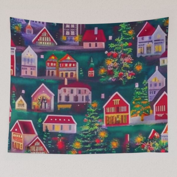 Item preview, Christmas Town - Christmas Village - Miniature Houses Pattern - Red and Green  - Joyeux Noel designed and sold by MyArt23.