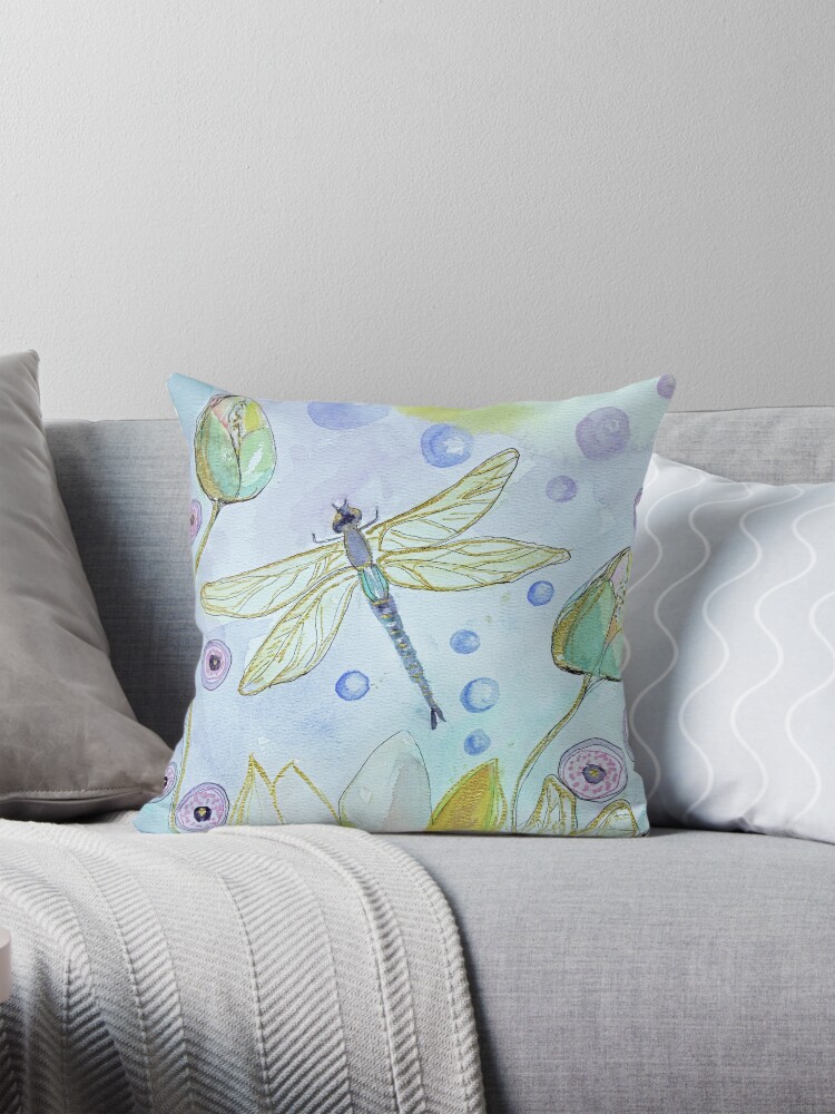 Thumbnail 1 of 4, Pillow, Dragonflys in my garden designed and sold by BirgitteB.
