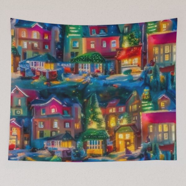 Item preview, Christmas Town - Christmas Village - Miniature Houses Pattern - Red and Green  - Joyeux Noel - In Watercolor Painting designed and sold by MyArt23.